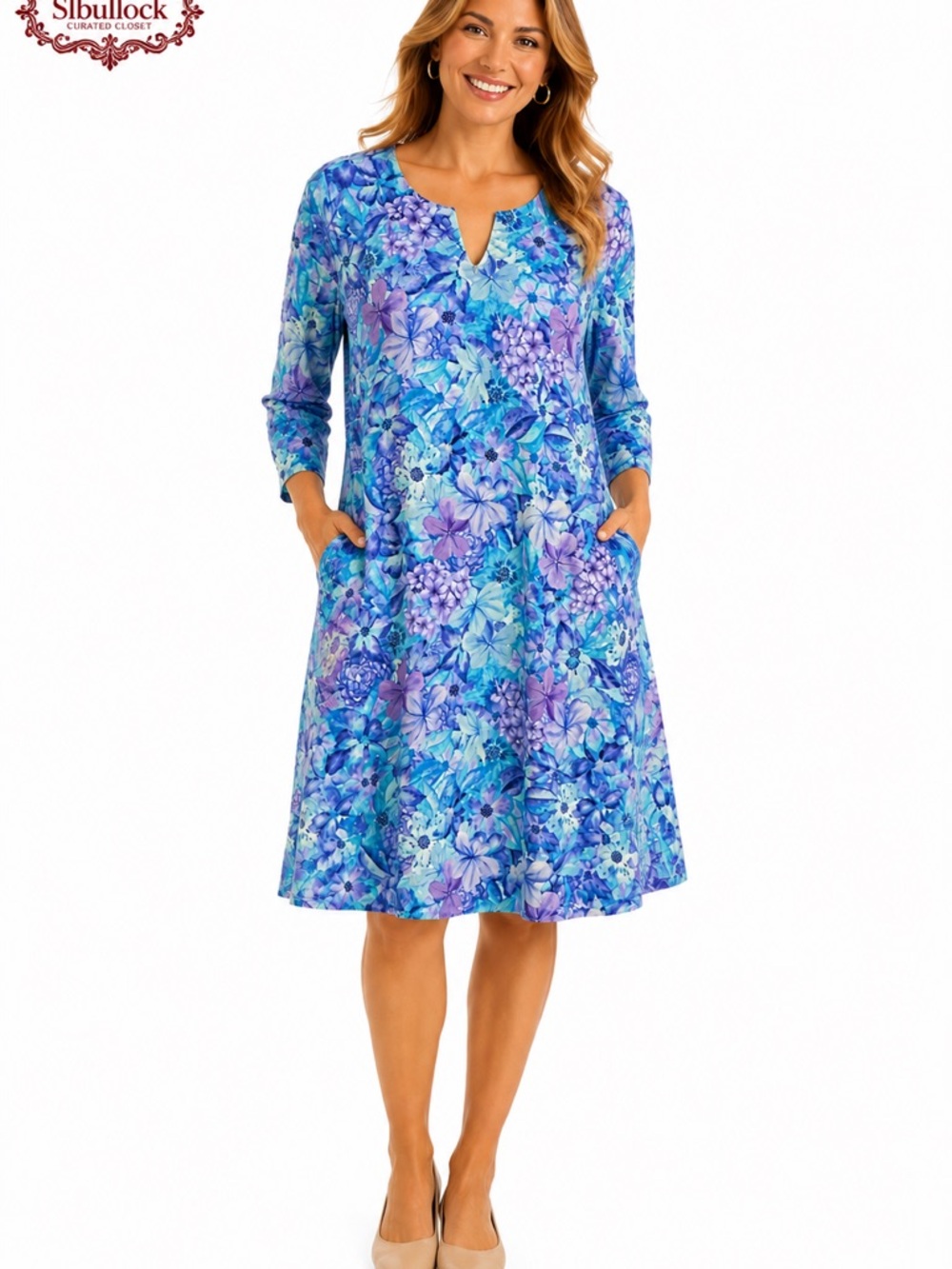 D26 Light Bare XL UPF 50+ Floral Sundress With Pockets NWT Blue Purple